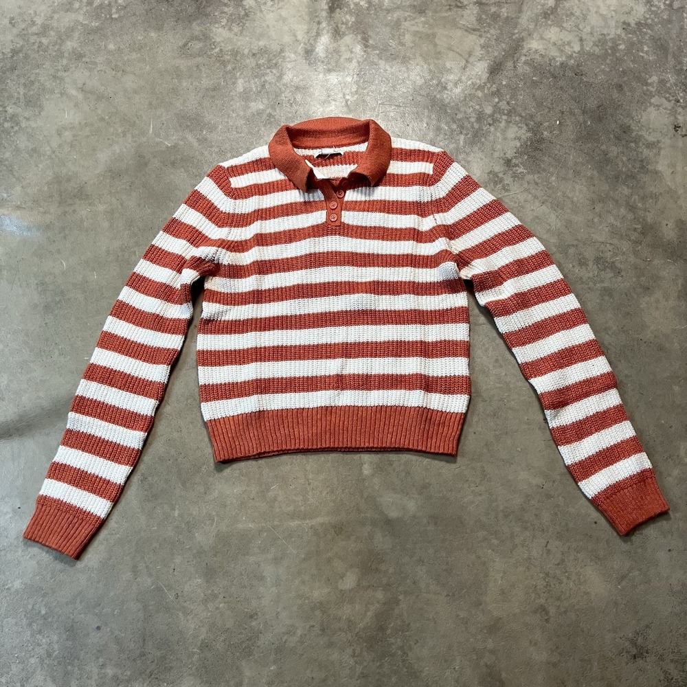 American Eagle Womens Sweater Size Medium Orange Striped Collared Polo NWT